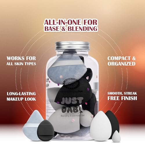 Image of Fashion Colour Just Dab!! 12PCS Makeup Sponge Set | Beauty Blender, Powder Puff & Cushion Puff | Foundation, Concealer & Powder Applicators | Soft, Flexible & Reusable | All Skin Types (01)