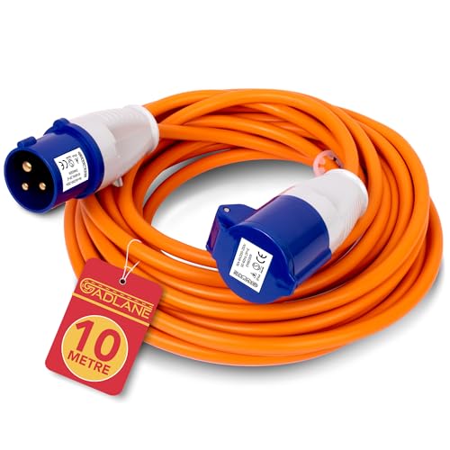 GADLANE CEE Verlängerungskabel 10m - Robustes Wohnwagen Kabel 16 Ampere 240V Campingkabel - Gut Sichtbares Orangefarbenes - Camping Stromkabel Ideal für Wohnmobil (10 Meter)