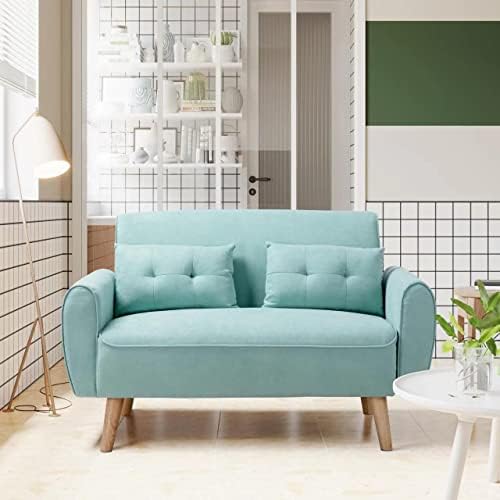 Vongrasig 47" Small Modern Loveseat Sofa, Mid Century Linen Fabric 2-Seat Sofa Couch Tufted Love Seat with Back Cushions and Tapered Wood Legs for Living Room, Bedroom and Small Space (Green)