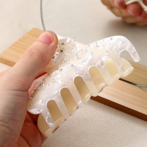 Embellished PVC Hair Claw Clip with Rhinestones for Thick Hair Women Gift, White
