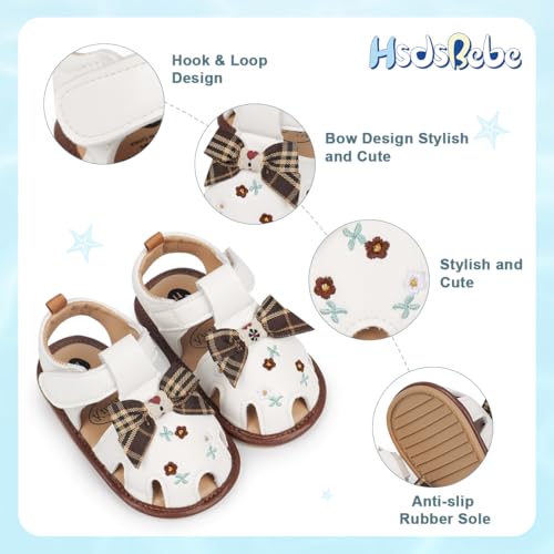 Image of HsdsBebe Baby Girls Sandals Bohemia Flower Bow Soft Sole Toddler First Walkers Beach Summer Shoes