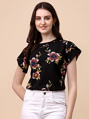 Image of Wedani Women's Casual Short Sleeves Round Neck Foral Regular Fit Top