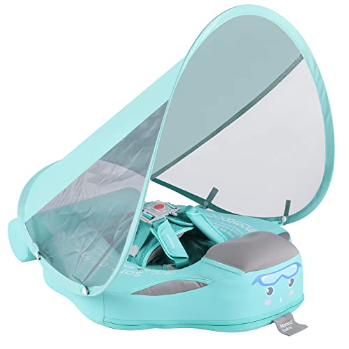 Image of GENTEACO Mambobaby Baby Swim Float with Canopy Non-Inflatable Infant Pool Float with Tail 3-24 Months Avoid Flip Solid Skin-Friendly Material for Toddler Boys Girls