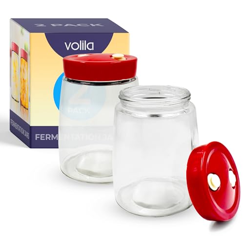 Frascos de Fermentación con Sistema de Airlock de 1.4 litros - 2 paquete Fáciles de Usar Fermentador para Encurtidos, Kefir de Agua, Chucrut, Kimchi, Kombucha Kit y Frascos para Masa Madre