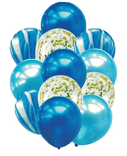 Crackles Blue Marble Balloons Set with Confetti Balloons for Birthday, Anniversary, Weddings, Engagement, House Warming Decoration | Party Balloons (Marble Balloons-Blue Pack of 12)