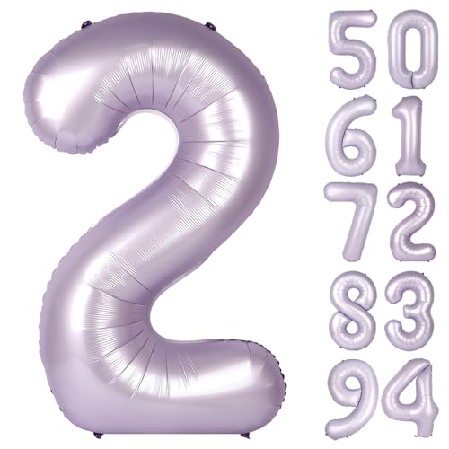 Image of Lilac 2 Balloon, Number Balloons 40 Inch, 2nd Balloon Number Birthday Decorations, Lavender Second Two Birthday Party Supplies, Number 2 Balloon