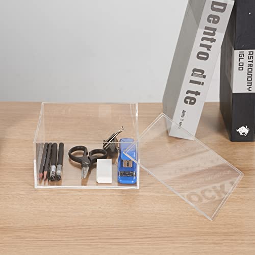 Whslilr Decorative Acrylic Box With Lid, Clear Cube Display Case, Multi-Purpose Box Square Container For Highlighters, Adhesive Tape, Paper Clips, Stamps, Display In Office Or Home-Ac002-L #TOP4