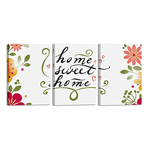 Tableau triptyque fleurs ZORE_FINE5, lot de 3 toiles encadrées Home Sweet Home pour salon