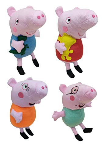 4 Bonecos Pelúcia Familia Peppa Pig Irmão George Papai Mamãe Pig e Pepa 30 Cm Pelucias