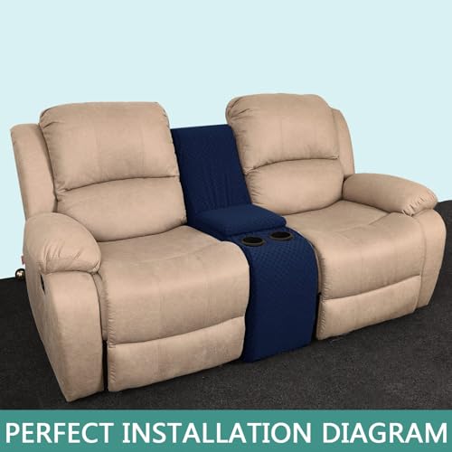 Image of YEMYHOM Additional Recliner Console Cover for Couch with Cup Holder and Storage, Jacquard Middle Reclining Console Slipcover Fitted Furniture Protector with Elastic Bottom (Navy Blue)
