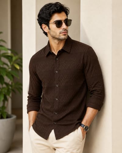 Image of The Kab's Men Casual Shirt | Textured Cotton Fabric Regular Fit Shirts for Men Stylish | Full Sleeve Shirt for Man | Comfortable Breathable Fabric | Perfect for Casual Office and Outing Wear