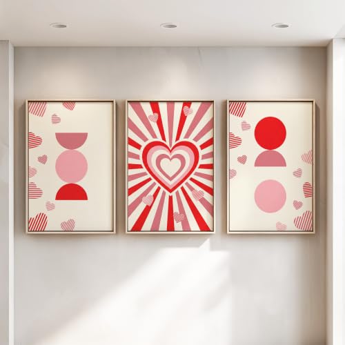 Impression sur toile minimaliste lot de 3 affiches cœur rose 40x60 cm - 3