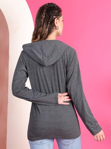 Image of Mack Jonney Cotton Blend Full Sleeve T-Shirt with Hoodie for Women-VJ-FSTWH-01
