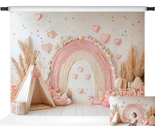 Toile de fond bohème arc-en-ciel rose Kate pour shooting photo premier anniversaire de fille