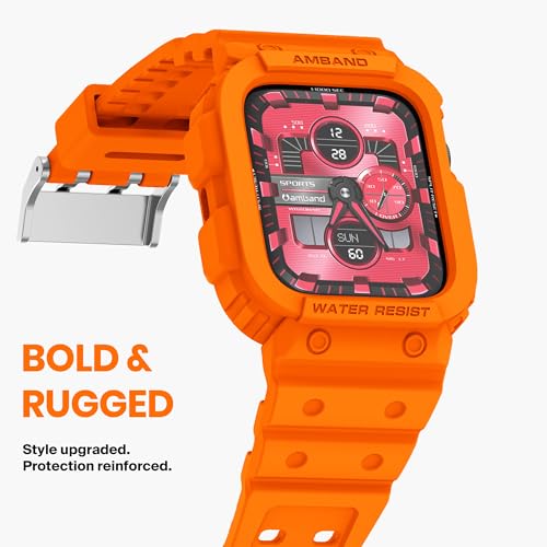 Image of amBand Compatible for Apple Watch Band 45mm 44mm 42mm with Bumper Case, Clear Cute Women Strap for iWatch SE 3 SE 2nd SE Series 9 8 7 6 5 4 3 2, Sport Jelly Protective Cases Protector, Orange
