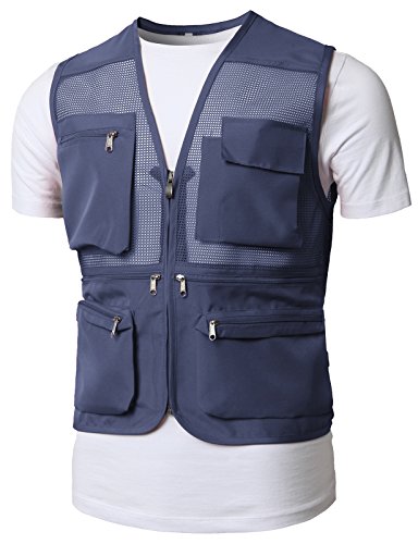 H2H Mens Active Work Utility Mesh Camping Vest of Multiple Pockets Steelblue US