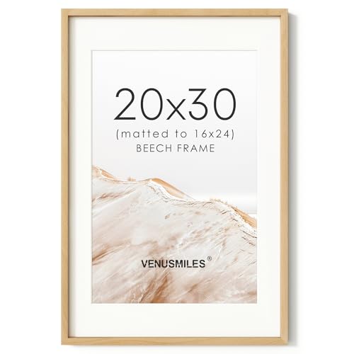 Image of 20x30 Poster Frame, USA-Sourced Natural Beech Wood Picture Collage Frame with HD Tempered Glass, Modern Simple 20 x 30 Wooden Photo Frame Matted to 16x24, Vertical & Horizontal Wall Hanging Display