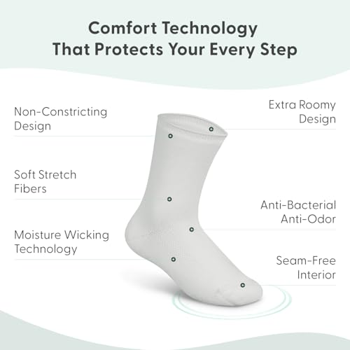 Orthofeet Extra Roomy Non-Binding Non-Constrictive Circulation Seam Free Socks, 3 Pack