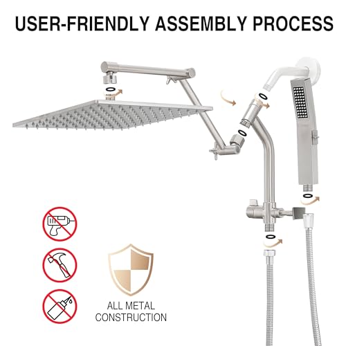 Image of All Metal 10 inch Luxurious Rain Shower Head with Handheld Spray, Power Jet
