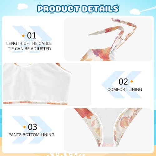 Autumn Leaves Seamless Girls 2 Piece Kids Bikini Set Quick-Dry Swimsuits Swimwear Adjustable Shoulder Strap4