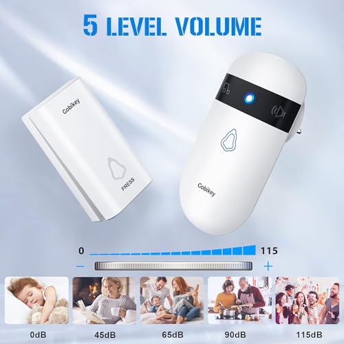 Wireless Doorbell,Self-Powered No Battery Door Bell, IP55 Waterproof Cordless Plug-in Doorbell Kit 2 Receivers, 52 Loud Chimes & 5 Level Volume (0-115dB) & 7 Colors Light for Home, Classroom, Front - Image 4