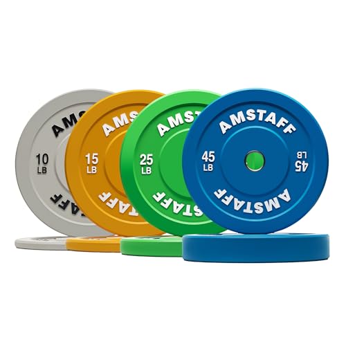 AmStaff Fitness Coloured Bumper Plates - Steel & Rubber for Weightlifting & Strength Workouts - Sold in Pairs & Sets