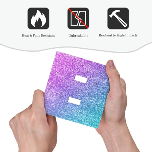 Decorative Switch Plate Covers Gillter Purple Pink Blue Gradient Sparkle 2 Gang Light Switch Cover Plate Unique Double Toggle Wall Plate Light Switch Covers for Bedroom Home Decor