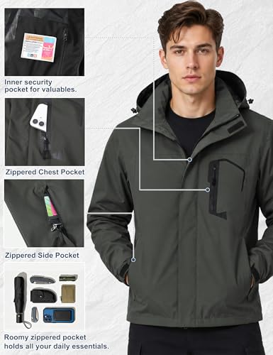 Image of Zoofly Mens Hiking Jacket Waterproof with Hood Lightweight Windbreaker for Outdoor Travel