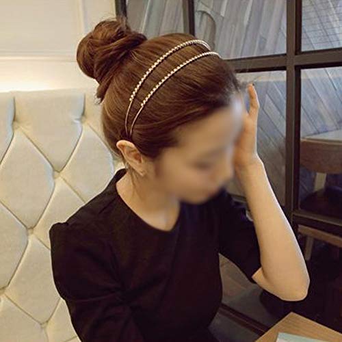 Lasenersm 2 Pieces Metal Double Headband Fashion Double Row Headbands Fine Encrusted Rhinestone Alloy Headbands Hair Hairband Hair Loop Headband Accessories Rose-Gold And Silver #TOP6