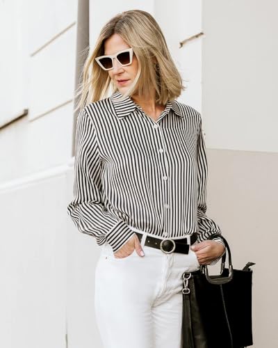 Luxury Mulberry Silk Stripe Silk Blouse Long Sleeve Button-Down Shirt2