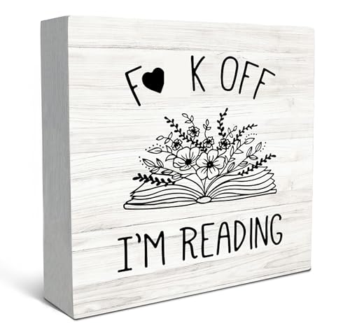 SRADMO I'm Reading Minimalist Floral Book Wood Box Sign Desk Decor, Inspirational Reading Wooden...