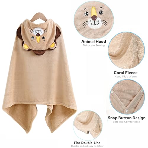 Image of ROMASA Baby Bath Towel Ultra Soft Hooded Towel Highly Absorbent Bathrobe Blanket Toddlers Shower Gifts for Boys Girls-27.5 inch x 55 inch (Khaki Lion)