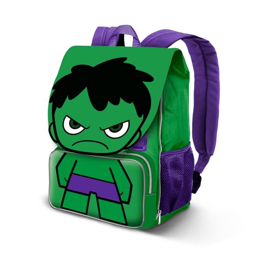 Marvel Hulk Angry-Mochila Pequeña Expandible EXP, Verde, 18 x 28 cm, Capacidad 15 L