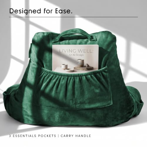 Image of Nestl Reading Pillow with Shredded Memory Foam, Designed for Sitting Up in Bed and Couch, Back and Arms Adjustable Support for Adult & Teens Backrest Pillows for Reading with Washable Cover Dark Green