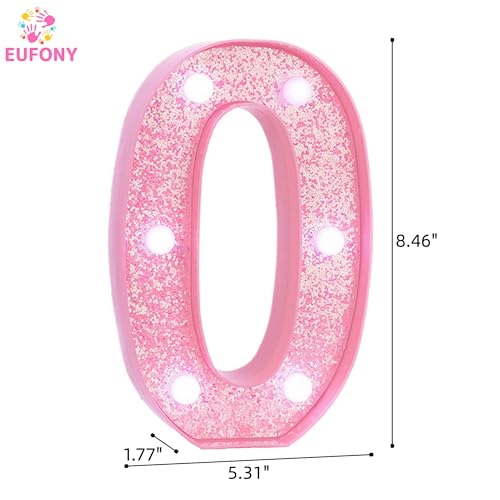 Image of Pink Light Up Marquee Numbers, Glitter LED Number Lights Signs Battery Operated for Girls Pink Birthday Party Table Decorations, 2026 Graduation Decor, 8 Inch Number 0 with Cool White Lights