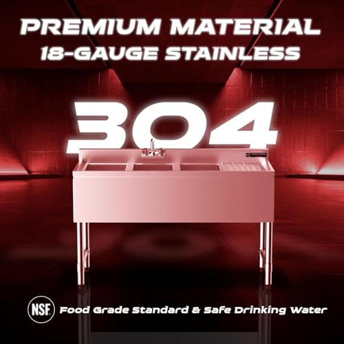 Image of DuraSteel 3 Compartment Sink Commercial Kitchen Sink - NSF Stainless Steel Triple Three Bay Utility with CEC No Lead Faucet - Right Drainboard Restaurant Bar Small Garage Slop Prep Food Truck Large