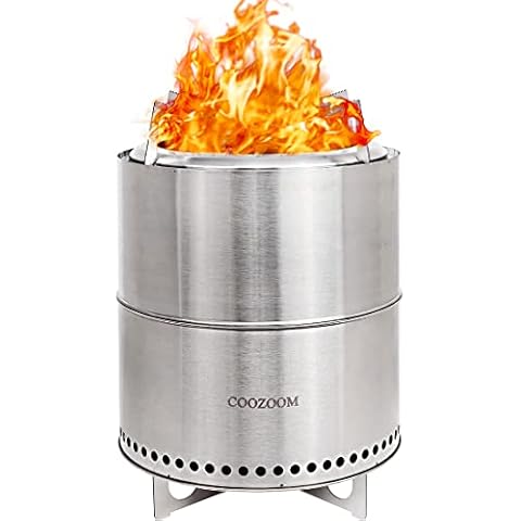 COOZOOM 38,1 cm tragbare rauchfreie Feuerstelle mit Ständer Edelstahl Lagerfeuer Ofen Outdoor Holzverbrennung Feuerstelle Cover