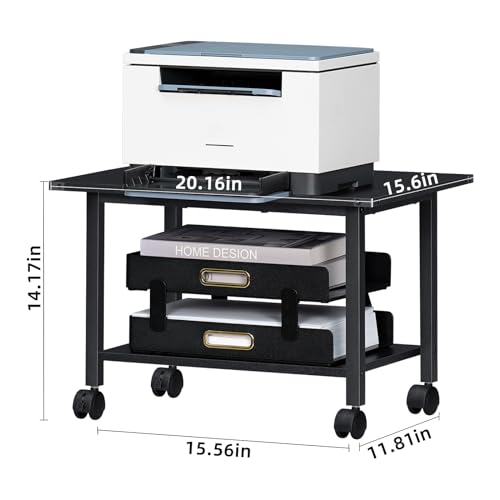 Lerliuo Under Desk Printer Stand, 2-Tier Industrial Mobile Printer Table with Storage Shelf and Steel Frame, Rolling Printer Cart Holder with Lockable Wheels for Home, Office (Black) by Lerliuo - Image 3