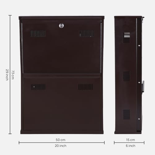 Image of Metal Shoe Rack Wall Mounted for Home with Central Locking | 2 Door 20 inch Wall Mounted Metal 4 Pair Rack Cabinet | Pre-Assembled Shoe Rack Shelves | 3 Years Warranty (Brown)