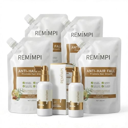 REMIMPI Anti Hair Loss Shampoo and Scalp Tonic Set Professional Repair Care for Thinning Hair Oil Control & Anti-Dandandruff 4 Shampoo + 2 Tonic