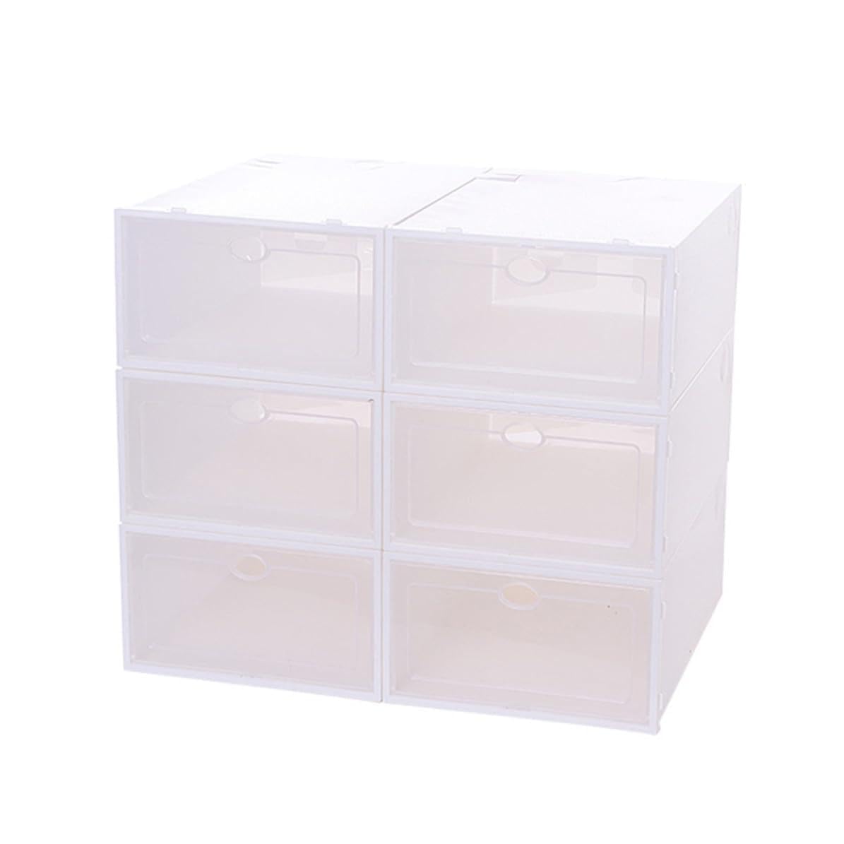 GANAZONO Scatole Porta Scarpe Trasparenti Spesse in Pp 6 Pezzi, Impilabili per Uomo, Organizer Scarpe per Armadi Piccoli e Dormitori, Colore Bianco