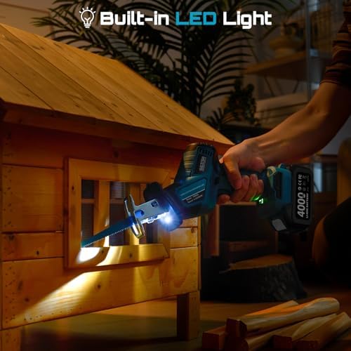 Bild 4 - SEESII Säbelsäge Akku, 3500 RPM Bürstenloser Motor Akku Universalsäge mit 2 x 4.0Ah Batterien, LED Licht, 8 Sägeblätter tragbar für Holz PVC Schneiden