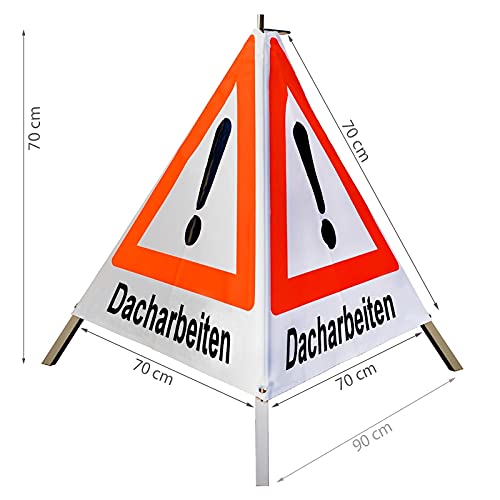 Warnpyramide/Faltsignal - Dacharbeiten - VZ101-Ausrufezeichen (1 - tagesleuchtend weiß, 70 cm leicht mit Mittelfuß)