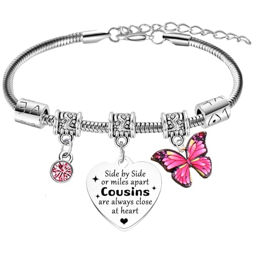BESPMOSP Cousin Bracelet Long Distance Relationship Gift for Cousin Birthday Gifts Idea Graduation Gifts for Her Butterfly Charm Bracelet for Cousin Present