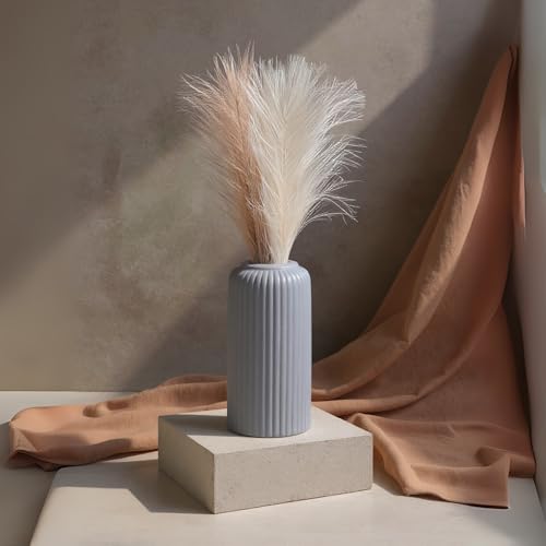 Image of KREATIVE ART'S Modern Ribbed Design Ceramic Flower Vase for Living Room, Flower Pots for Artificial Flower, Home Decoration Item, Home Decor, Vases for Living Room (Grey, Medium)