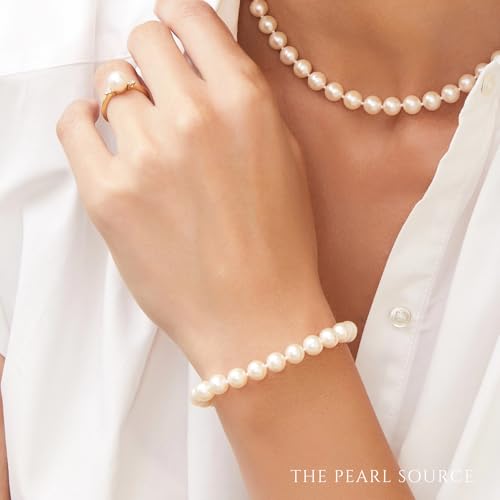 The Pearl Source 14K Gold 5.5-6mm AAA Quality Round White Japanese Akoya Saltwater Cultured Pearl Bracelet for Women3