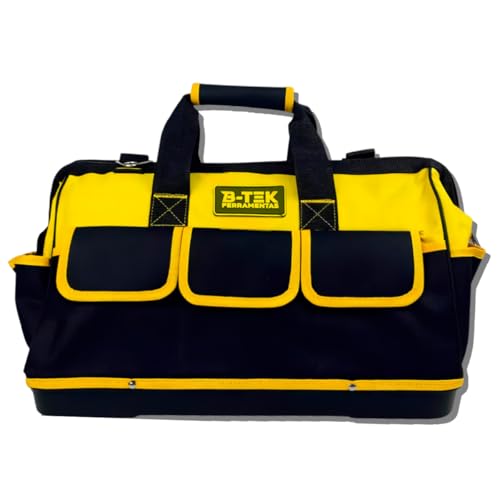 Bolsa Para Ferramentas Mala Reforçada Eletricista 16 Divisões Profissional Base Rígida Preta e Amarela
