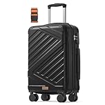 SONGMICS 20 Inch Hard Shell Suitcase, ABS Travel Luggage with TSA Lock, 4 Double Spinner Wheels, Travel Case with Strap, Cabin Suitcase, Ink Black RLP001B101