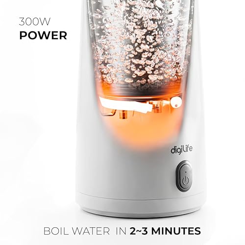 Image of RAPIDBOIL Portable Travel Kettle | 400ml Mini Electric Kettle | 300W Lightweight Electric Bottle for Tea and Coffee | Ideal for Travel, Office and Home (White)