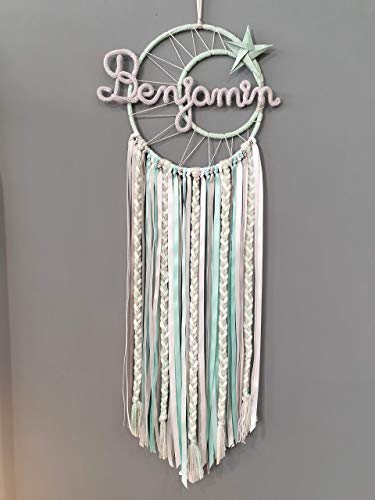 Bebe Et Puericulture Produits Handmade Attrape Reve Prenom Personnalisable En Tricotin Hauteur 90 Cm Environ Turquoise Jaune Et Bleu Ram Mount Co Uk